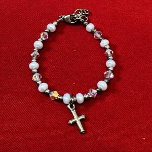 Baby/Child Beaded Dangle Cross Charm Glass Plastic Metal